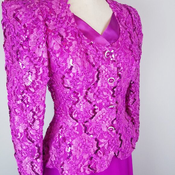 Vintage 1980's Fuchsia Sequin Ruffled Blouse & Skirt Set by Nancy Bracoloni - Picture 10 of 15